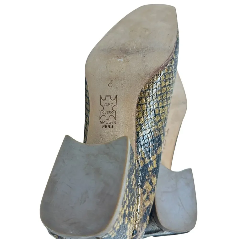 No. 6 Heels Pumps Shoes Snakeskin‎ Leather Square Toe Brown Tan Size US 6